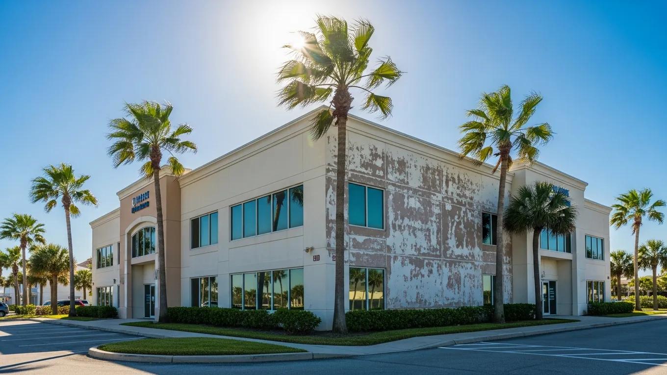 Coastal commercial property in Florida exposed to sun, humidity, and salt air conditions